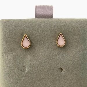 Rose Gold Tone Rose Quartz Raindrop Stud Earrings Pink Button Women's Jewelry VG